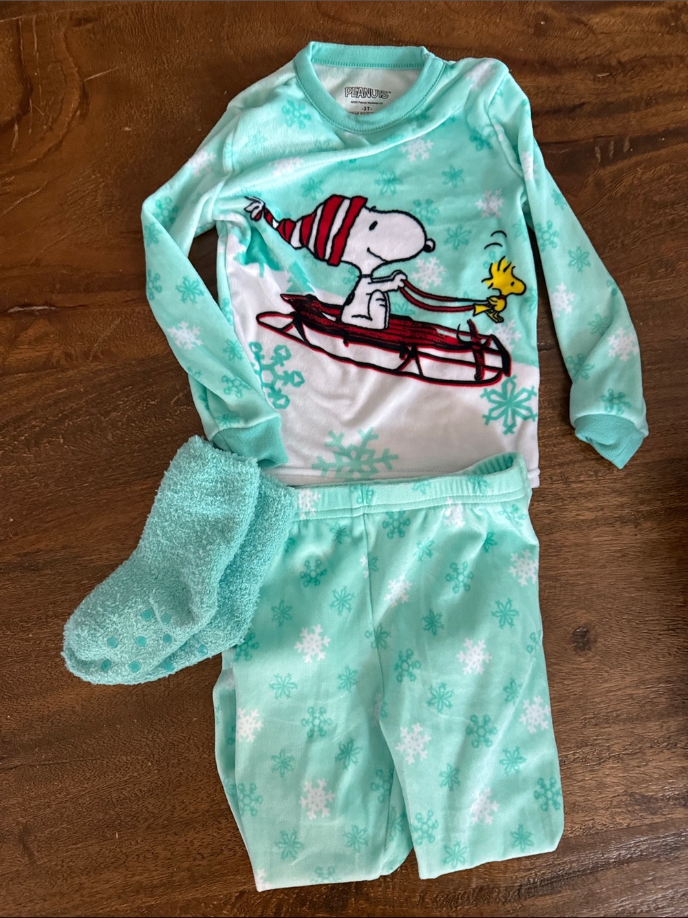 Peanuts Mint Green Snoopy & Woodstock Sled Sleep Top